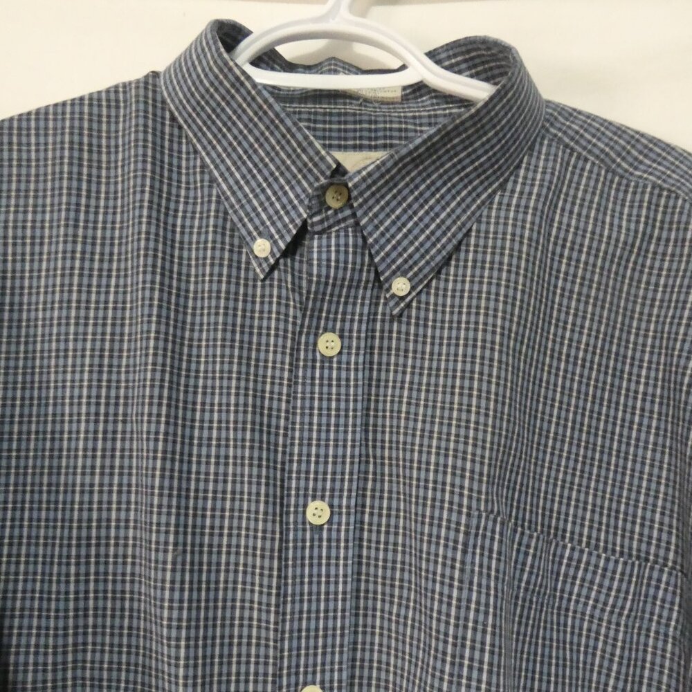 R&R CLASSICS | 17.5 XL - extra large | Men's Blue Checkered Button-Down Shirt